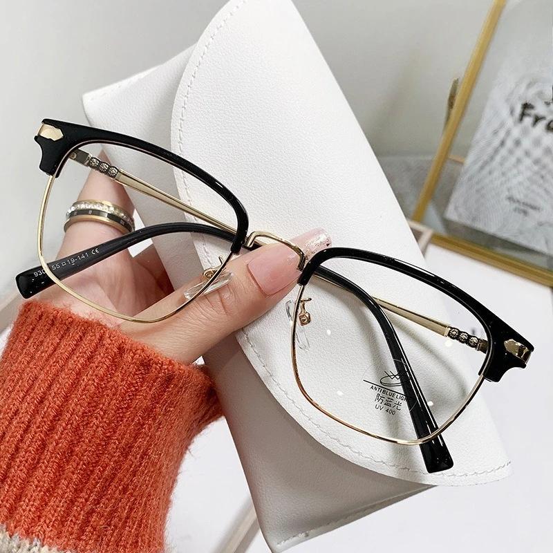 Anti Blue Light Glasses Frame, Ultra Light and Comfortable Retro Half Frame Business Men's Trendy Glasses