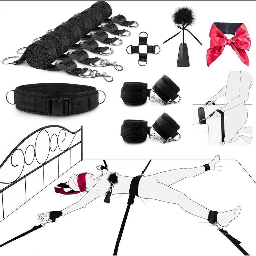 Sex Toys  Bondage Restraints Harness Adjustable Straps Kit Sex Sling Handcuffs Cross Blindfold Tickler Feather Bondage Gear