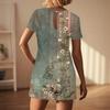 Women's Fashionable And Casual Short-sleeved Pleated Pocket Jumpsuit Printed Jumpsuit Shorts