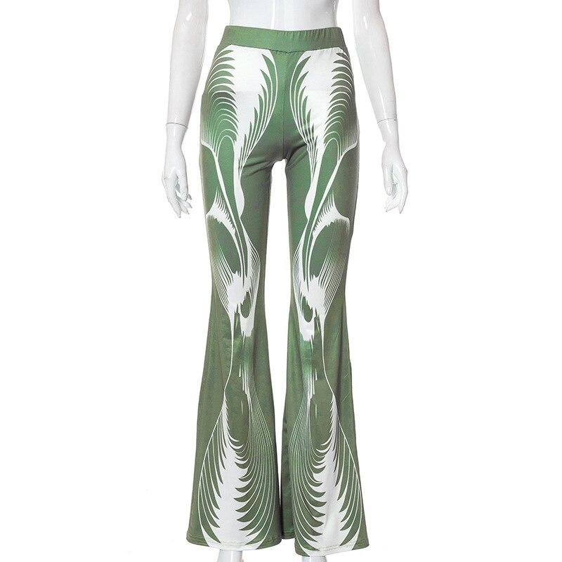 

Уличная одежда Harajuku, летние женские широкие капри с высокой талией, расклешенные брюки с принтом для женщин, узкие узкие брюки, женские брюки L зелёный
