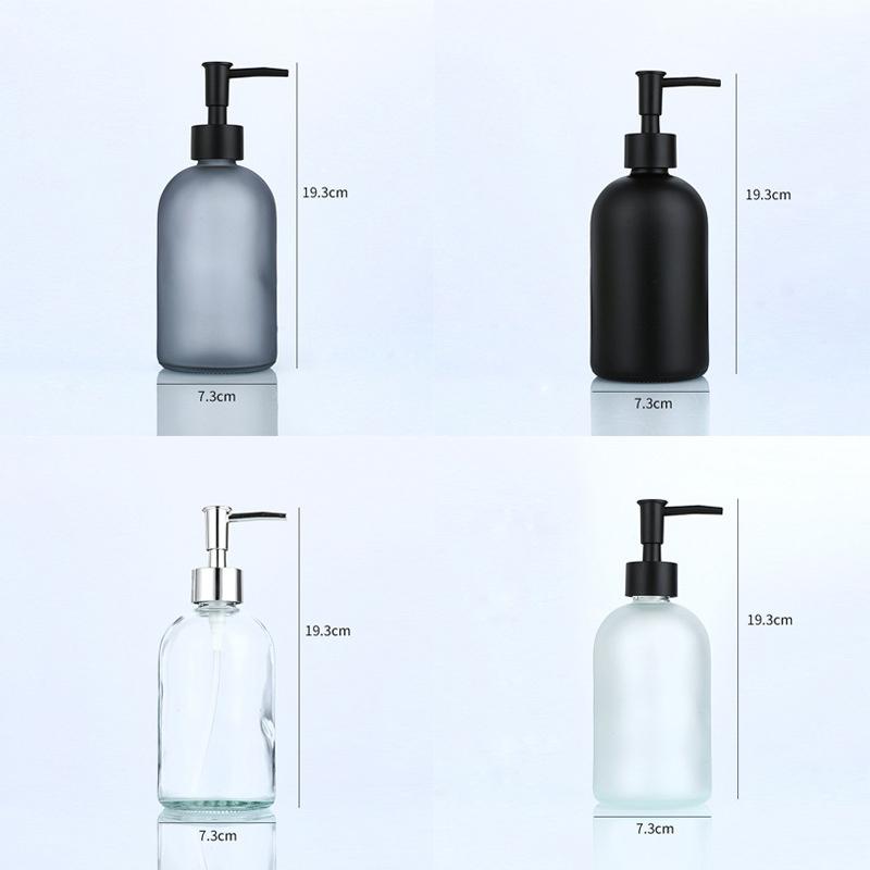 410ml Glass Soap Dispenser Bottle Bathroom Liquid Shampoo Shower Gel Bottle Refillable Storage Container Soap Press Empty Bottle