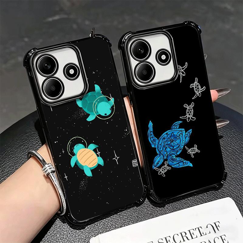 Cartoon Ocean Sea Turtle Plating Phone Case For Xiaomi Redmi Note 14 15 Pro Plus 13 12 11 11S 11T 10 9S 9 5G Anti-Fall Airabag C