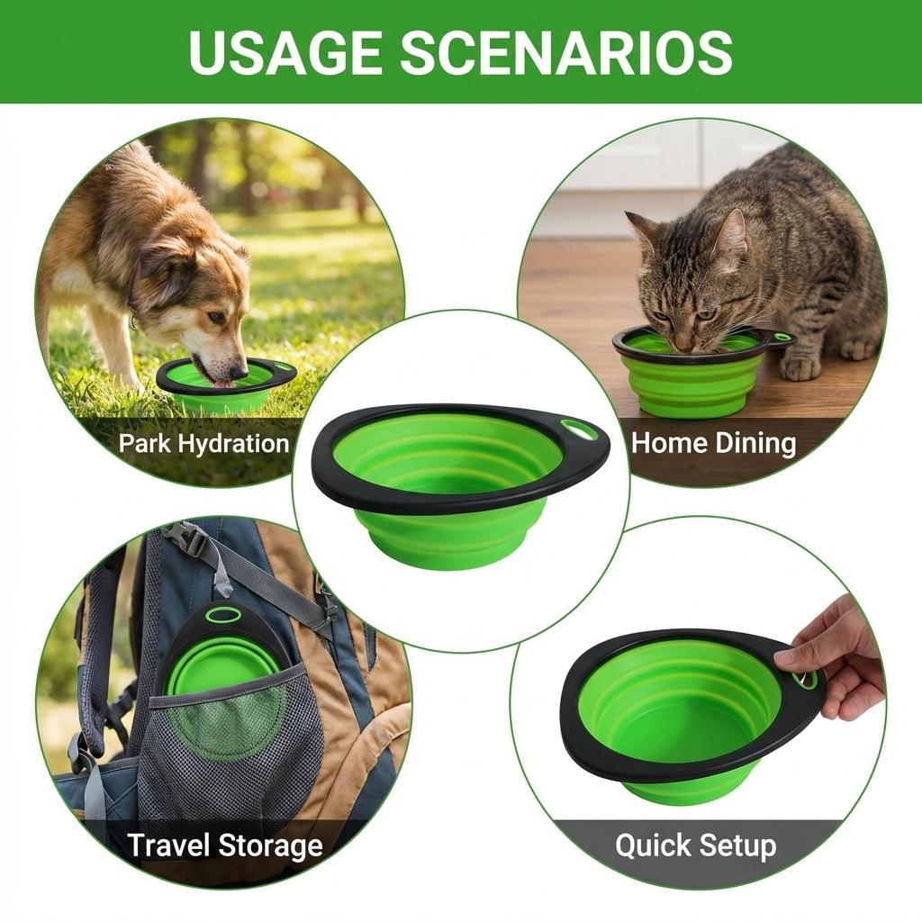 Food Grade Collapsible Pet Bowl Foldable Portable Water and Food Dish with Anti Slip Base for Travel Camping Dogs Cats
