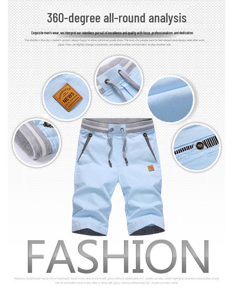 Pánské letní bavlněno-lněné plážové šortky střední délky s elastickým pasem