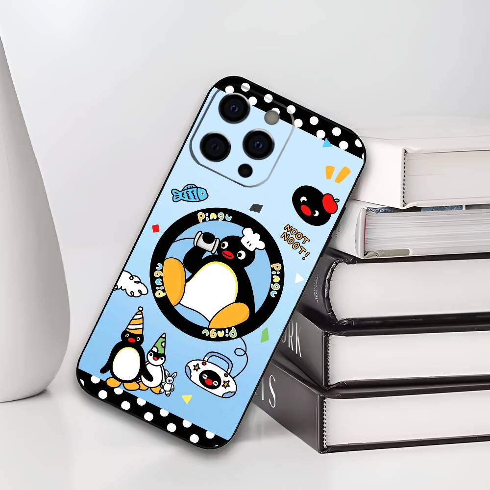 Cute Kawaii P-Penguin Phone Case For iPhone 17,16,15,14,13,12,11 Plus,Pro Max,XS,Soft Silicone Black Cover