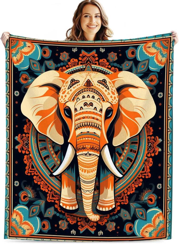 Elephant Design digitalprinted polyester Bedroom velvet flannel soft sofa cover blanket Fleece soft sofa cover blankets