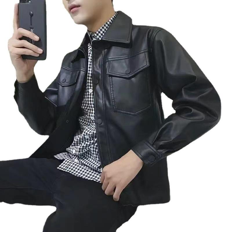 Autumn and winter pu leather jacket men's trend loose ins Hong Kong style boys jacket jacket trendy leather jacket