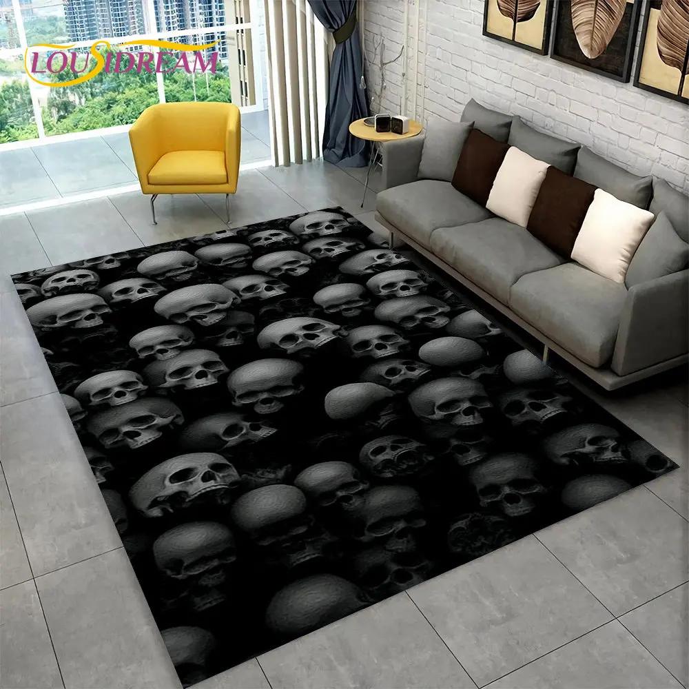 Teppich mit Horror-Totenkopf, Gothic-Hexerei, Teppich für Wohnzimmer, Schlafzimmer, Sofa, Spielzimmer, Fußmatte, Dekoration, rutschfeste Bodenmatte