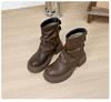 Short boots children's new autumn and winter pleated knight boots thick-soled versatile boots women's pile student boots