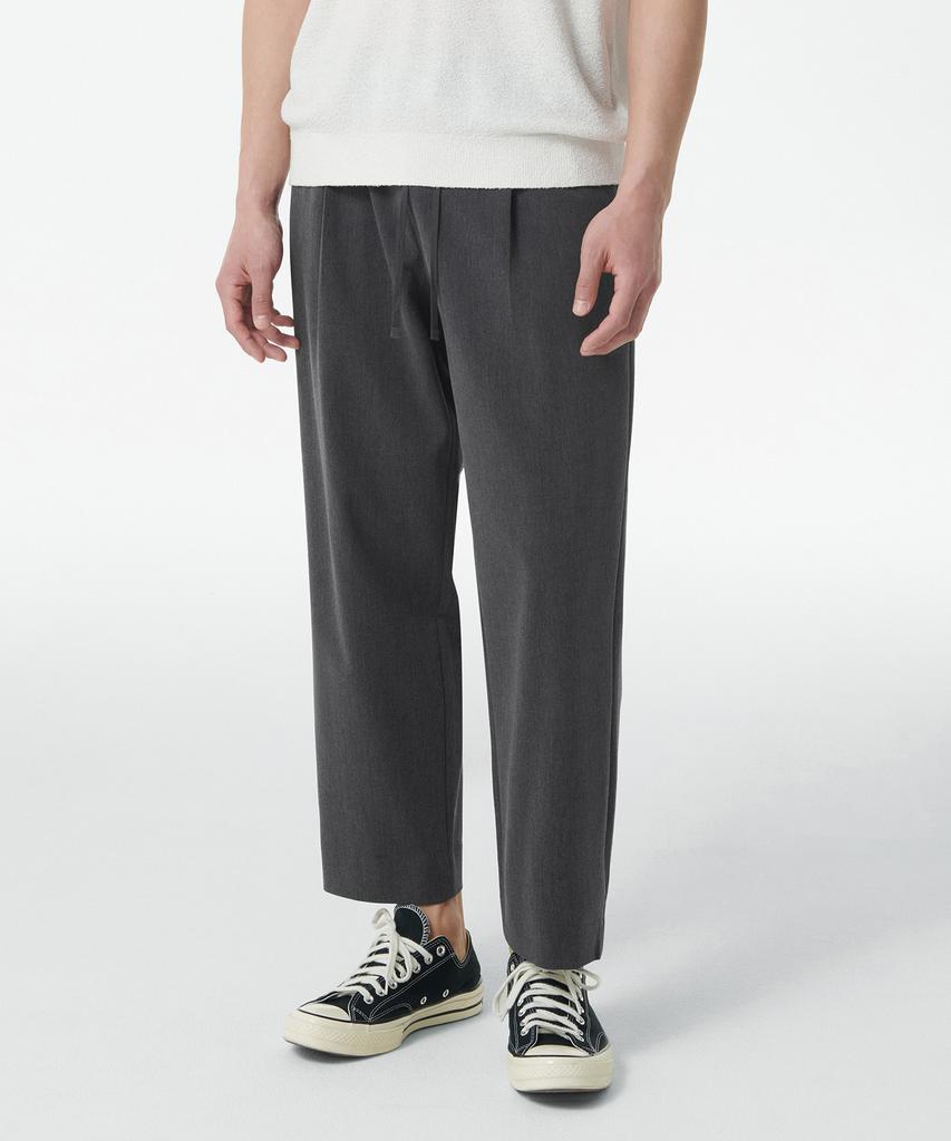 MUSINSA STANDARD Wide Easy Elastic Waist Crop Slacks [Medium Gray]