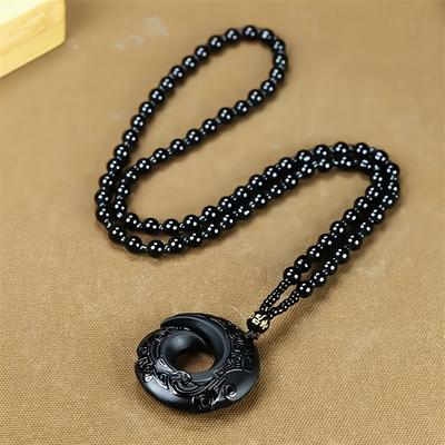 Schwarzer Obsidian Anhänger Elegant Ideales Geschenk an Perlenkette mit filigranem Design Glücksbringer Kette 1 Stück Charm Faux Jade Akzente Accessoires
