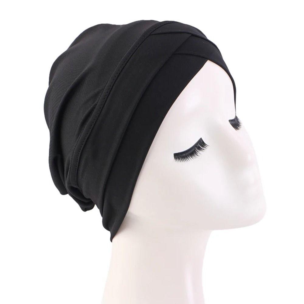 Bonnet Cap Cross Stretch Headband Hat Bandana Bottoming Hat New Stretch Headscarf  Women