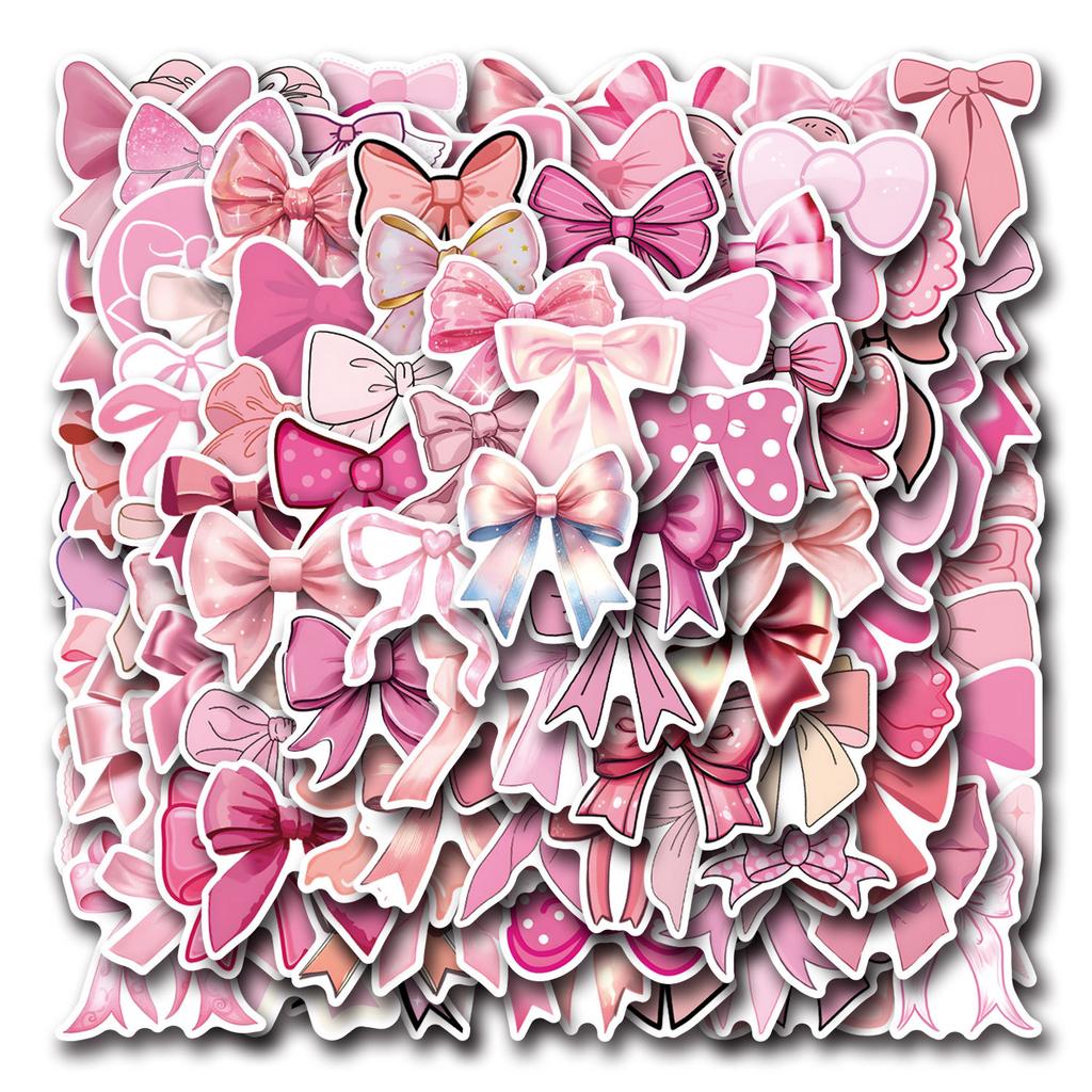 10/50Pcs  Cute Pink Coquette Bows Stickers Pink Bows Waterproof DIY Stickers Pack for Watercup Laptop Scrapbook Notebook Diary Stickers