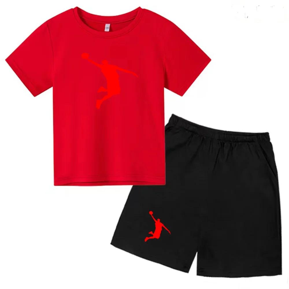Kinderbekleidung Jungen Mädchen T-Shirt Set 3-12 Jahre Kleinkind Oberteile Shorts Druck Basketball Mode Freizeitmarke Sommerbekleidung