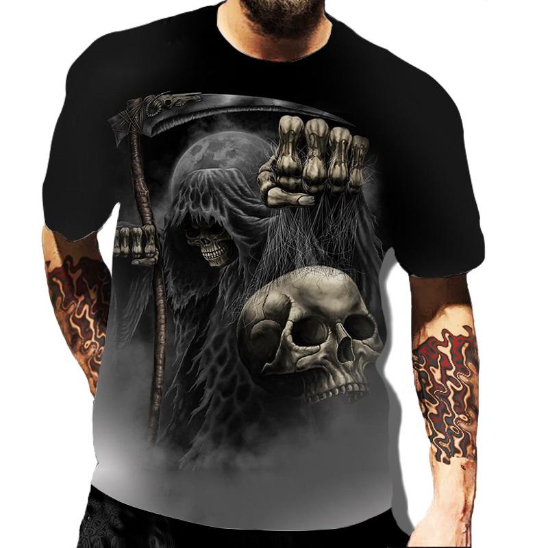 European and American Popular New Horror Skull Digital Printed T-shirt with Retro Street Style Men's T-shirt Pattern