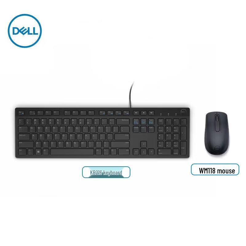 Dell KB216 Wired Keyboard and WM118 Wireless Mouse Combo