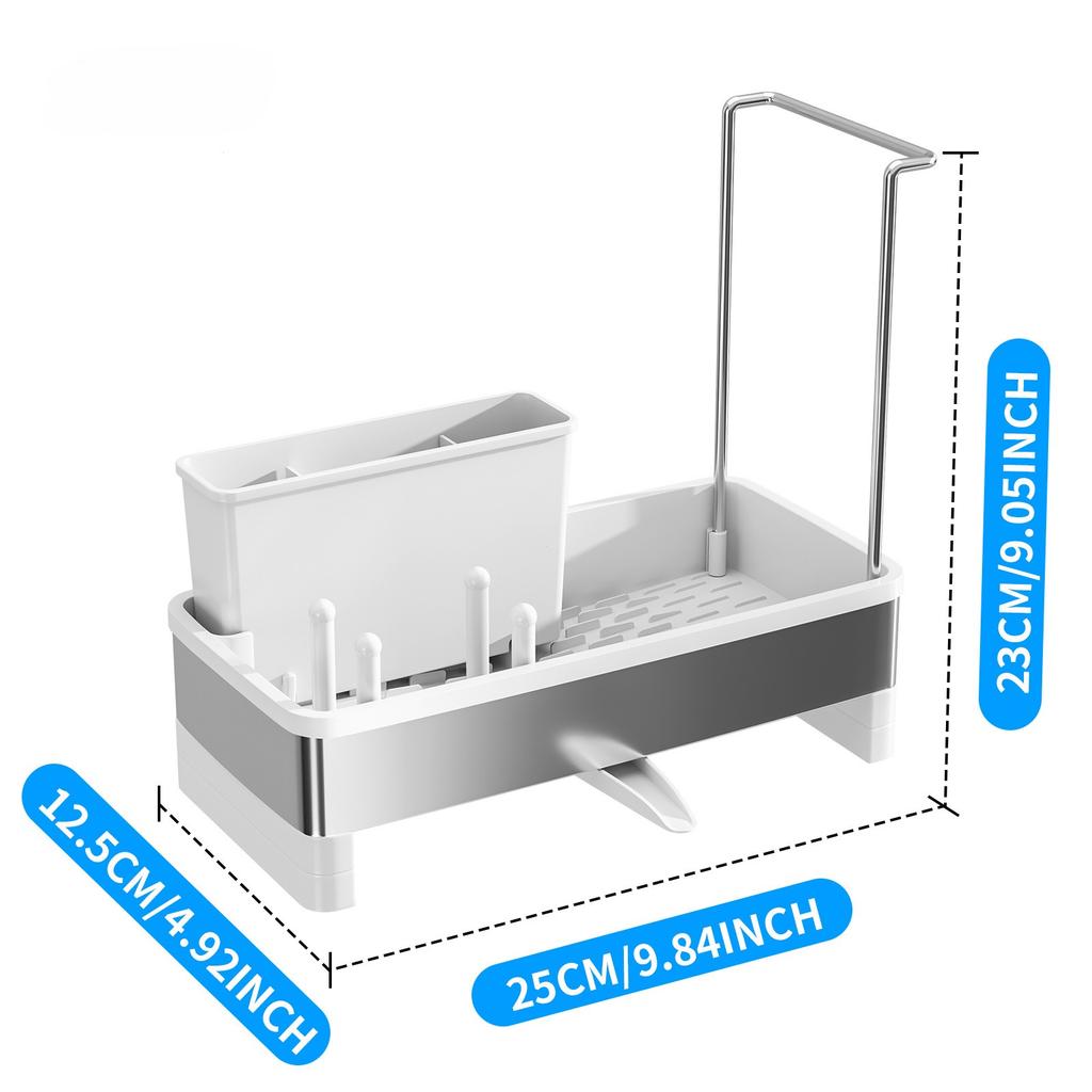 Stainless Steel Sponge Rack with Drain - Multi-Functional Kitchen Bath Storage Box for Cleaning Supplies Towels Brushes