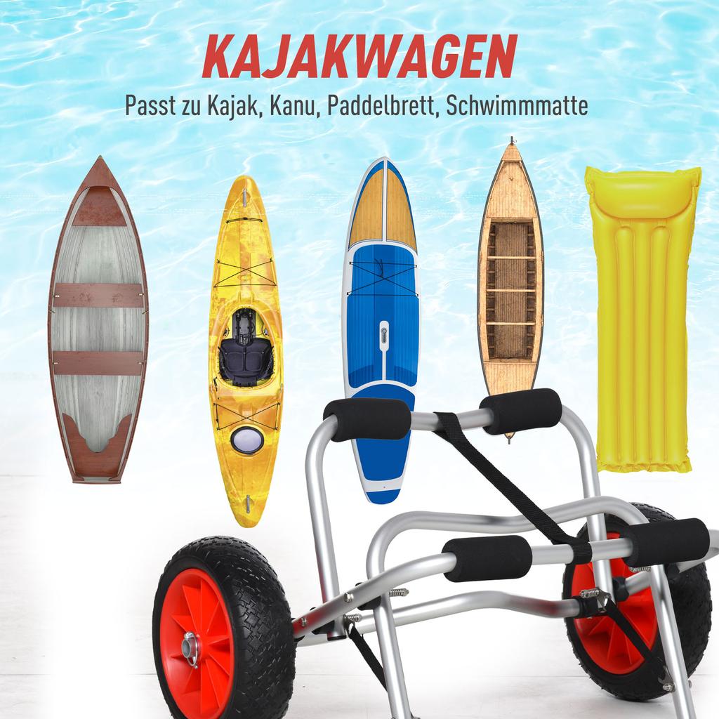 Wózek na canoe aluminiowy Wózek na kajak Wózek na deskę surfingową Składany z paskiem Koła ze sztucznej skóry Srebrny do 75 kg 68 x 44,5 x 40 cm