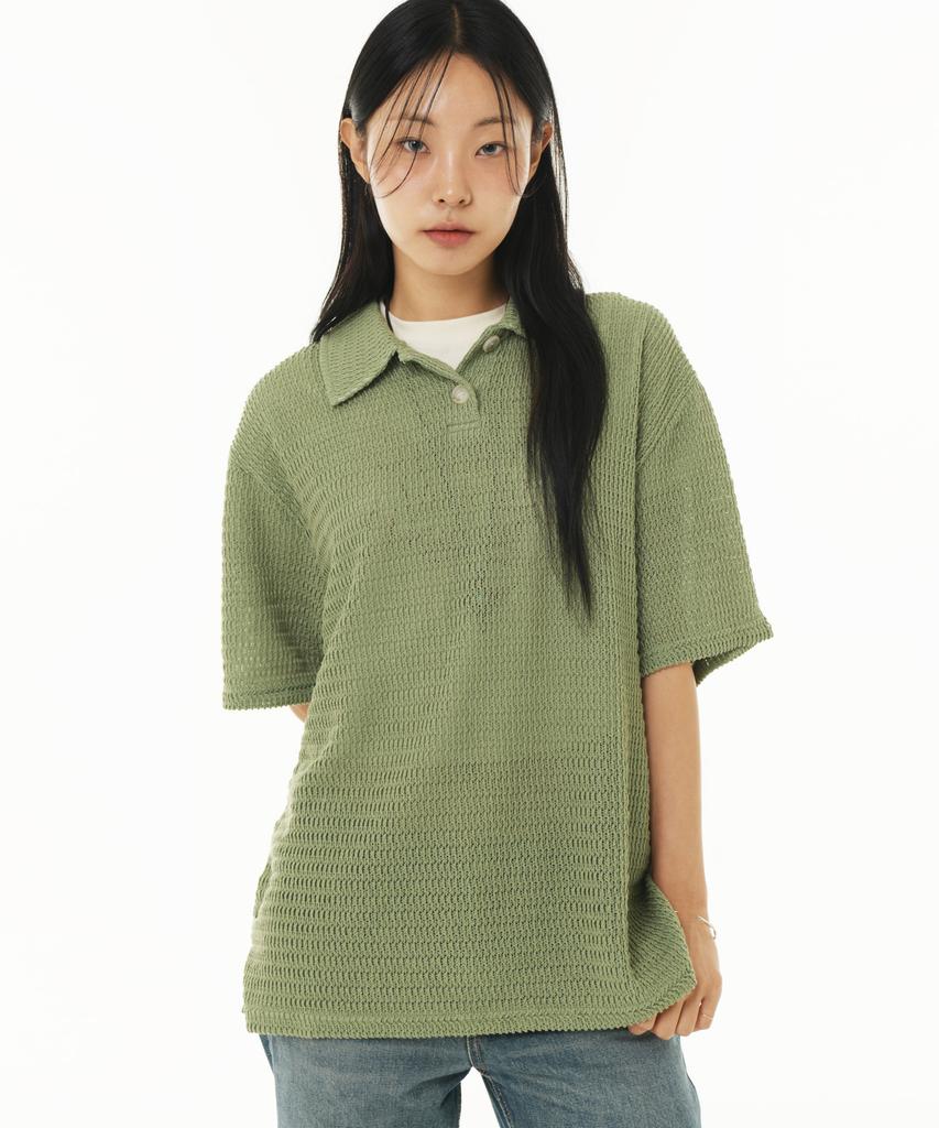 PEACE MAKER Button Up Collar Knit Shirts (Green)