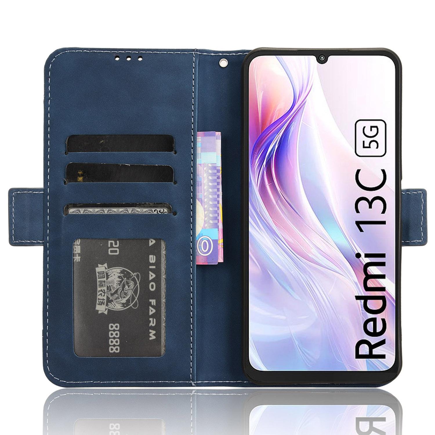

For Xiaomi Redmi 13C 5G/13R 5G/Poco M6 5G Leather Wallet Case Stand Folio Card Holder Phone Cover Blue