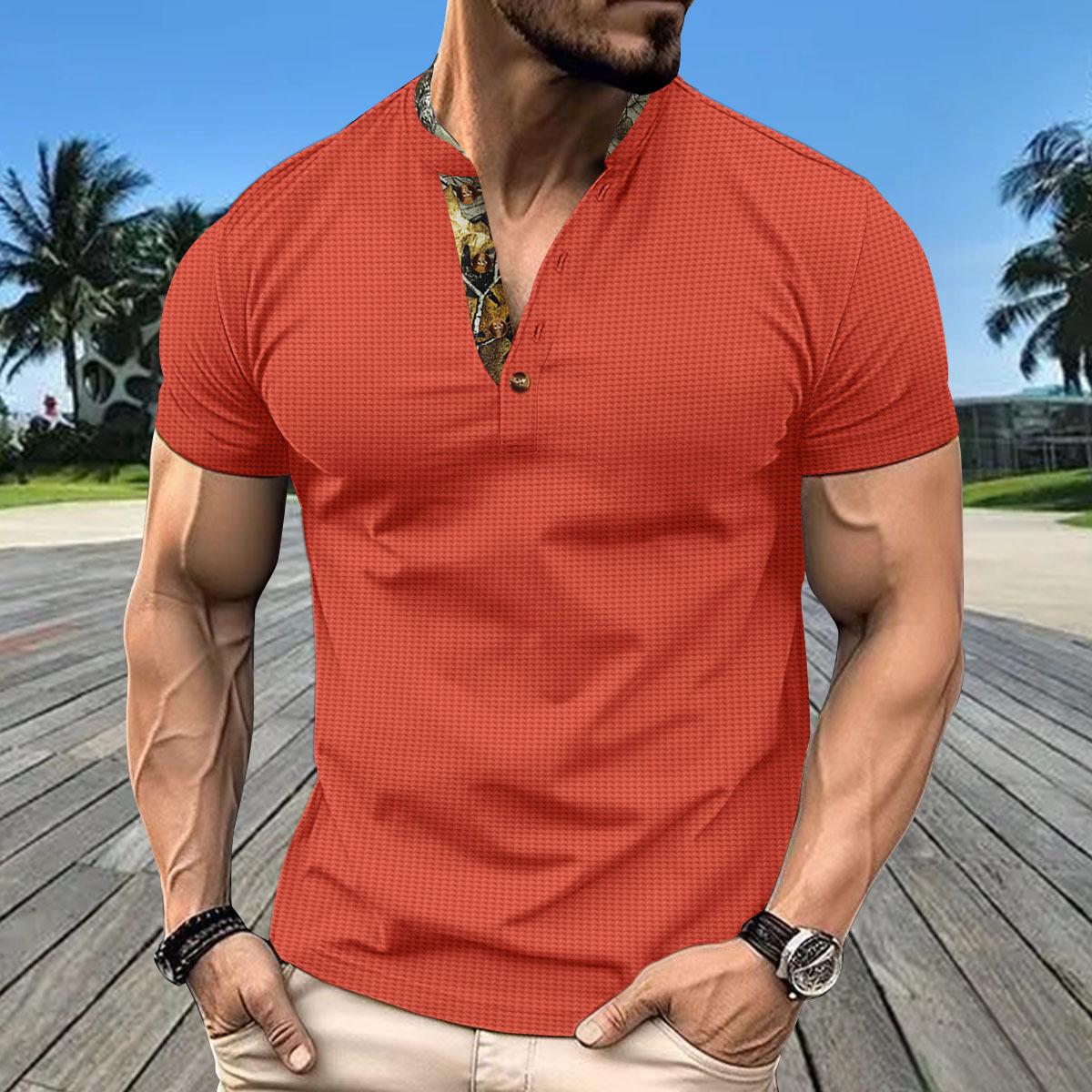 

New Men s POLO Shirt Double-layer Stand-up Collar Short-sleeved Sports Versatile Casual T-shirt Tops S арбуз красный