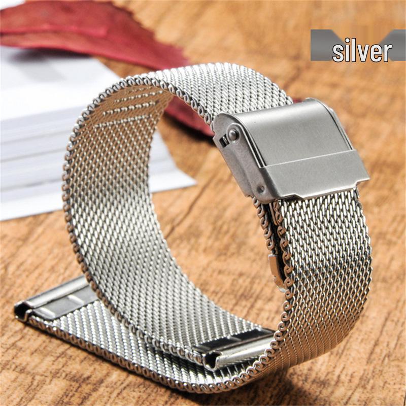 

Milanese 0.6mm Quick Release Stainless Steel Mesh Black Smartwatch Band with Safety Buckle 16mm серебряный