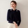 Women's Contrast Color Cashmere Polo Neck Sweater - Autumn & Winter Collection