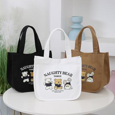 Cartoon Niedliches Bedrucktes Muster Canvas Handtasche Büroangestellte Lunchtasche Tragetasche Picknick Getränketasche Tragbare Outdoor Lebensmitteltaschen