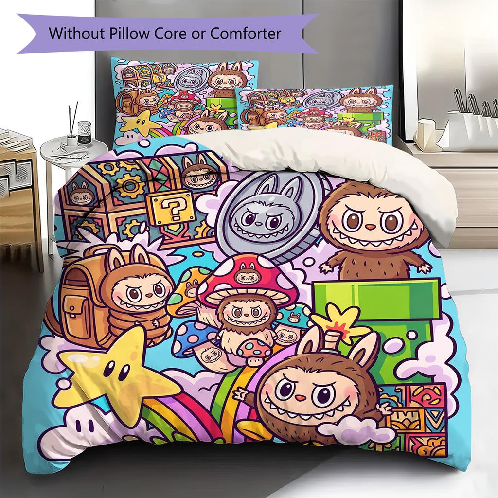 Labubu Pattern Bedding Quilt Set Quilt Cover Pillowcase Home Decoration Birthday Gift (1 * Duvet Cover + 2 * Pillowcase, Without Core)