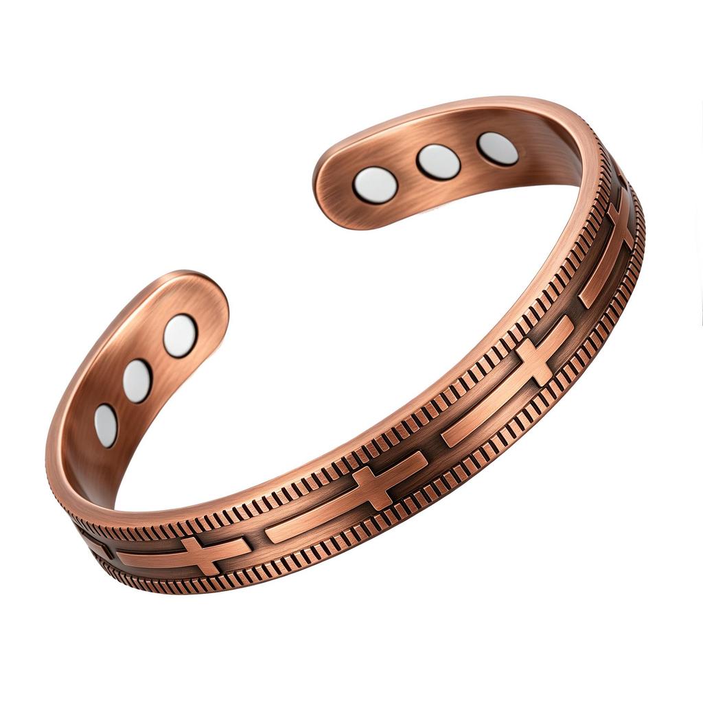 Magnetic Stone Bracelet Ring Set: Vintage Red Copper Floral Jewelry for Men & Women