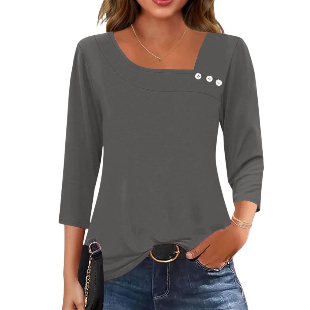 3/4 Sleeve Shirts For Women  Tees Blouses Casual Plus Size Basic Tops Pullover