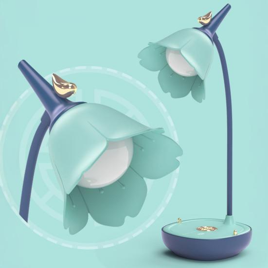 Flower Shape Lampshade Desk Lamp with 3-Level Color Temperature Touch Switch LED Soft Light Eye Protection 360 Degree Adjustable USB Powered Reading