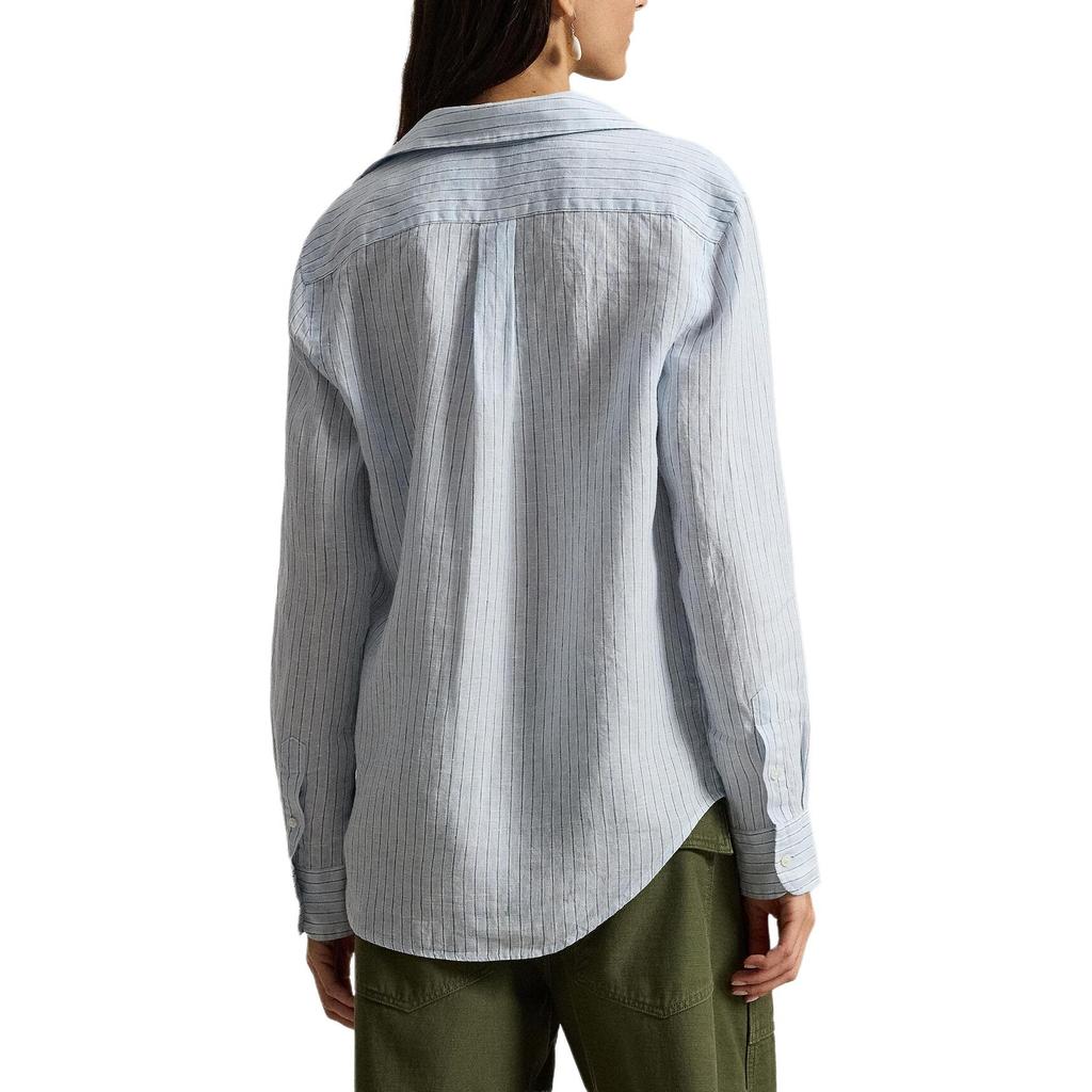 Polo Ralph Lauren SS26 Embroidered Stripe Linen Long Sleeve Shirt Women shirts 211A96158-003