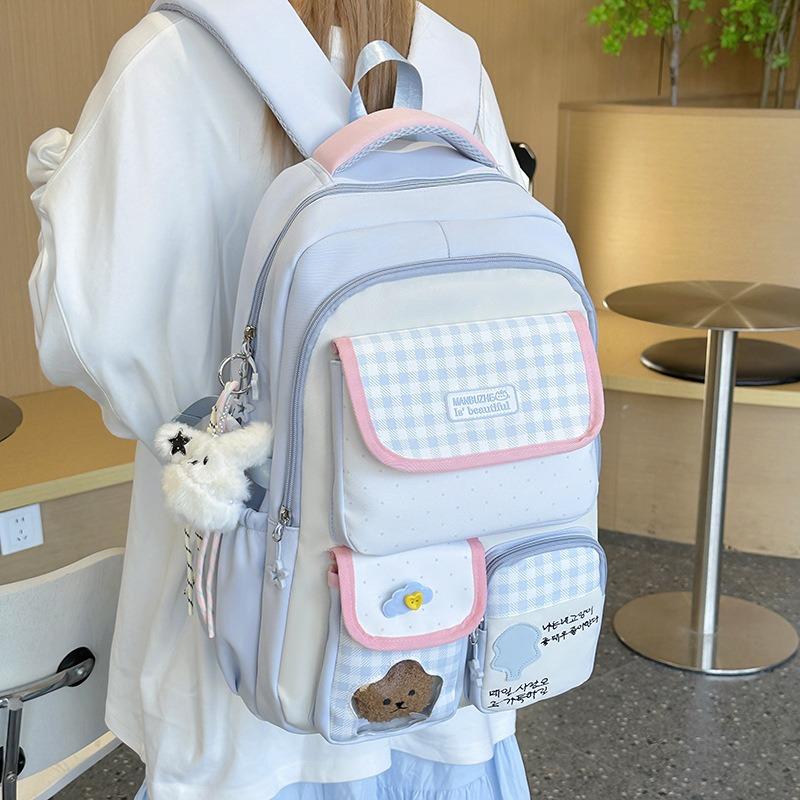 New Schoolbag Female Japanese Ins Cute Dopamine Contrasting Color College Style Primary and Secondary School Students Multicompartment Backpack