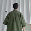 Herr Trendig Militärgrön Kortärmad Arbetsklädskjorta - Japanskt Inspirerad Lös Passform, High-End och Stilren.