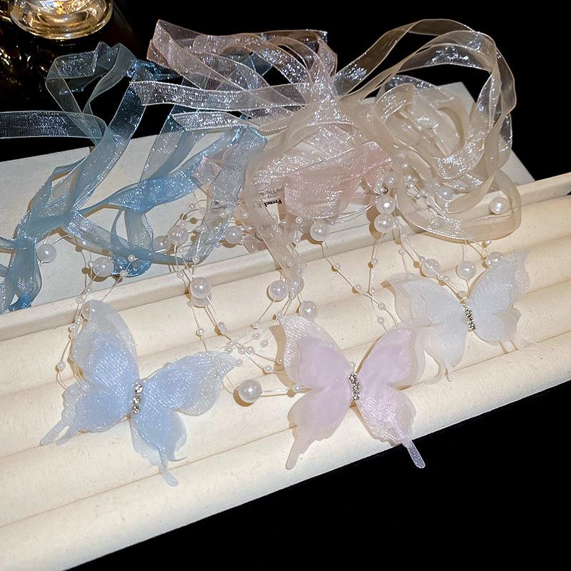 Elegant Rhinestone Pearl Butterfly Bow Necklace: Fashionable and Versatile Neck Accessory