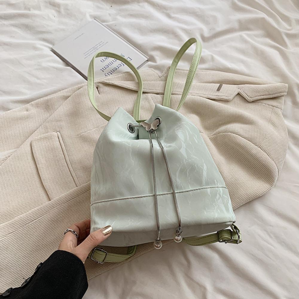 New Large Capacity Women's Backpack Drawstring Adjustable Strap School Bag PU Leather Travel Bag Ladies