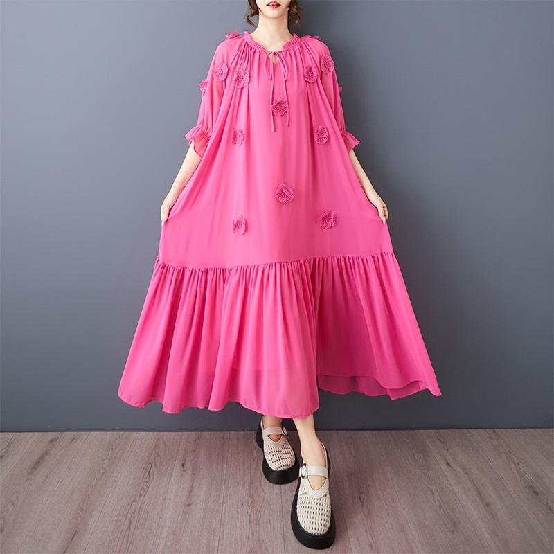 Short Sleeve Plus Size Vintage Floral New In Dresses for Women Casual Loose Long Summer Dress