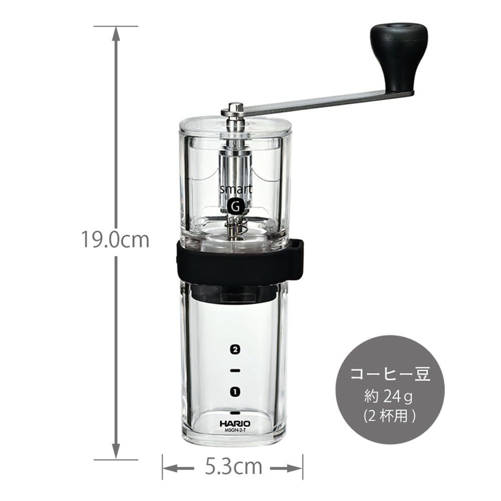 HARIO Smart G Coffee Ceramic for 24g Coffee Beans Mill, Burr, Transparent, Clear, (2 Cups), MSGN-2-T