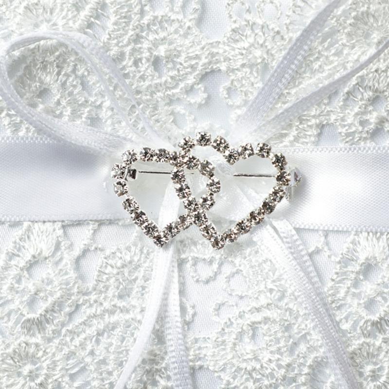 15cm Elegant Double Heart Rings Cushion Decor Delicate Lace Rings Pillow Bridal Rings Pillow for Wedding Dating Ceremony