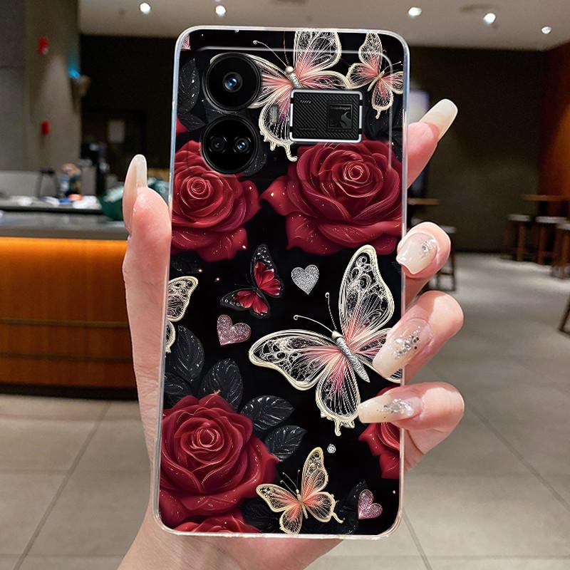 For Realme GT5 GT 5 240w Case Luxury Fashion Butterfly Flowers Clear Soft Silicone TPU Transparent Phone Case Back Cover Capas