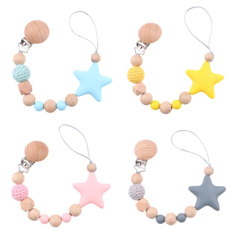 New Beech Wood Baby Pacifier Clip and Teether Toy - Anti-Drop Soother Chain