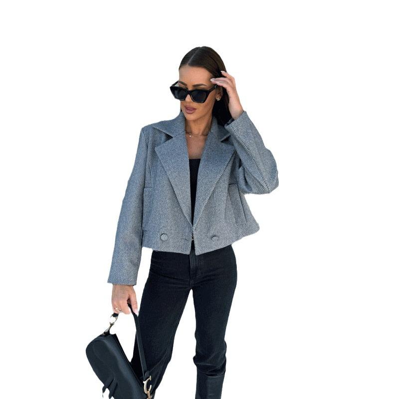 2024 European & American Women's Autumn/Winter Woolen Jacket with British Suit Collar