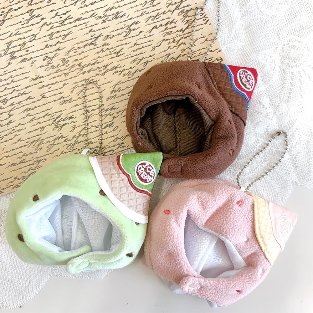 Ice Cream-Shaped Kigurumi Cap for 10cm Strawberry Plush Toy, Kigurumi Accessories, Otaku Activities, Doll Mascot, Kpopdoll Costume [Used]