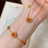 Inlay Diamonds Brushed Daisies Embellished Orange Gemstones Earrings for Women Necklaces Bracelets Layered Vintage Jewelry Sets