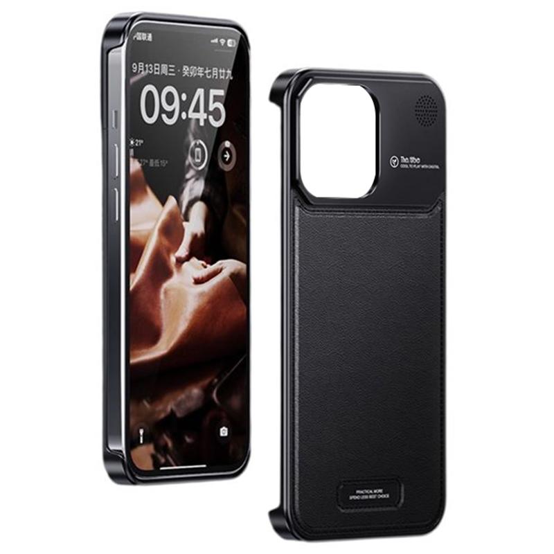 For iPhone 13 Pro Max Magnetic Case Leather+Aluminium Alloy Borderless Aromatherapy Phone Cover