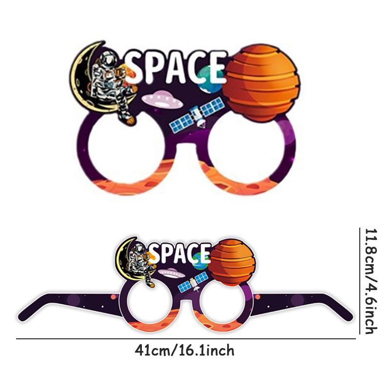 12 sztuk Wszechświat Kosmos Astronauta Rakieta Galaktyka Temat Papierowe Okulary Ramki Photo Props Chłopiec Urodziny Dekoracje Prezent