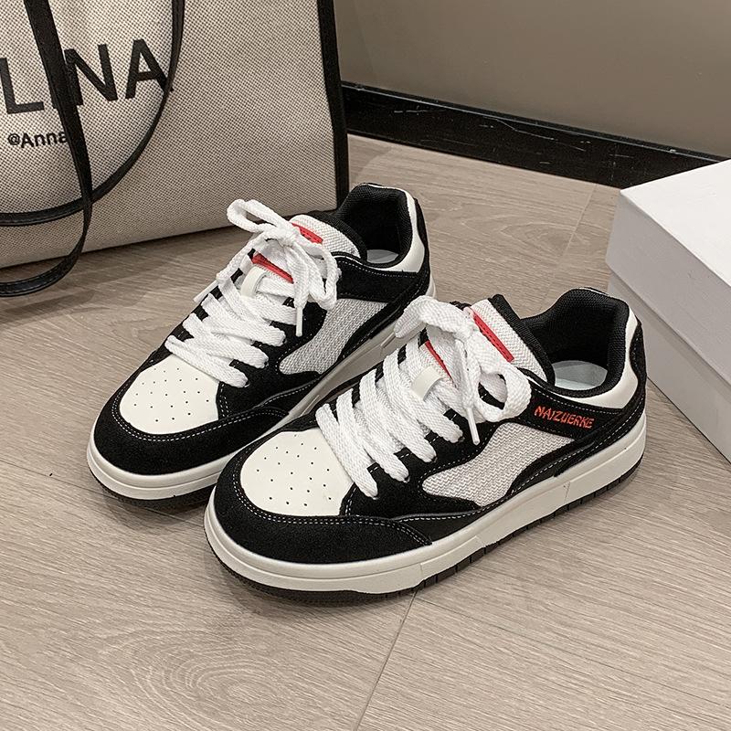Versatile casual little white shoes women's 2025 autumn new Korean version of simple and fashionable thick-soled low-top imitation leather panel shoes