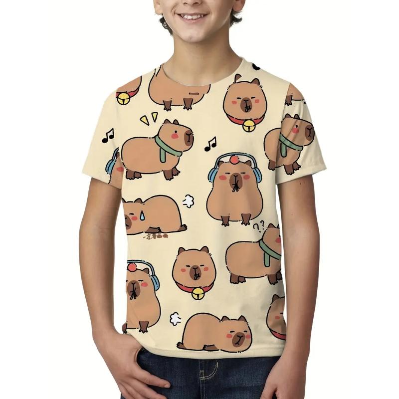 Cute Capybara Graphic T Shirt For Men Women Funny Animal Short Sleeve T-Shirts Summer Casual Fashion Loose Y2k Kids Boys Tees