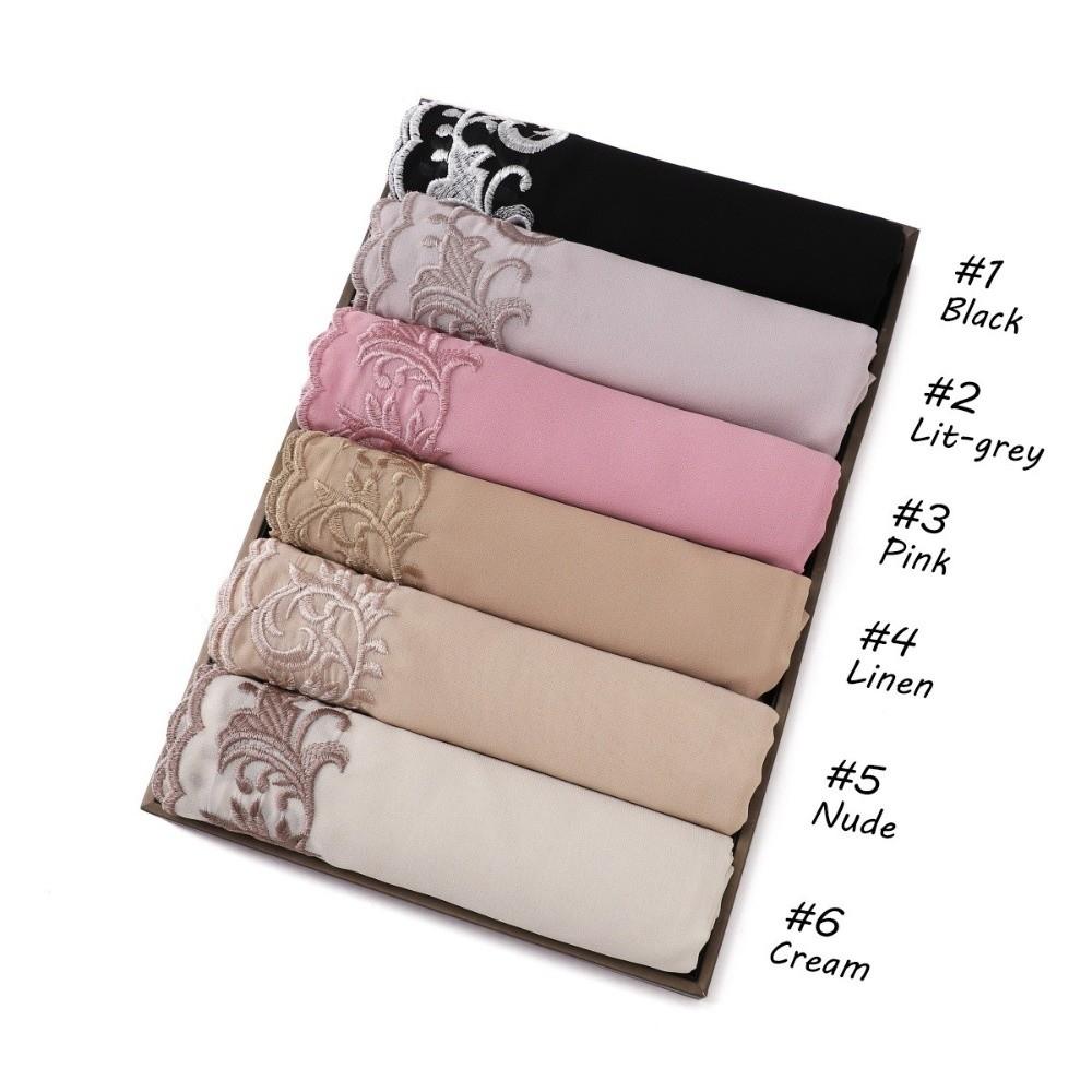 Elegant Chiffon Scarf Long Embroidered Edging Embroidery Scarf Breathable Vine Embroidery Sunscreen Shawl Women Headwear